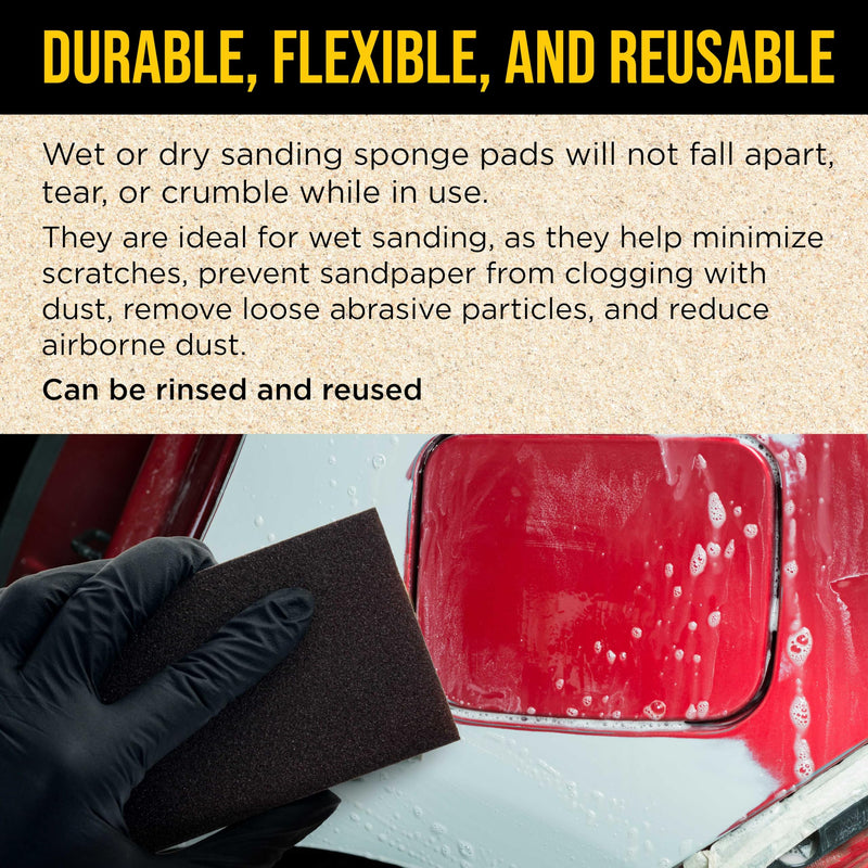 Dura-Gold 150 Grit 4-Sided Hand Sanding Block Sponges, Box of 6 - Performance Flex 3.9" x 2.75" x 1" Wet or Dry Flexible Sandpaper Abrasive Brick Pads, Reusable - Sand Wood, Drywall, Metal, Auto Paint