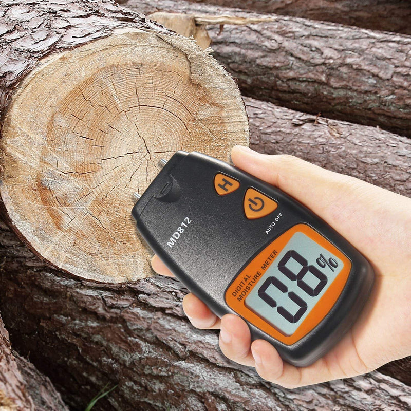 Wood Moisture Meter, MD-812 Digital Moisture Tester- Wood Moisture Detector for Firewoods 2-Pin Sensor(Range 5% - 40% RH; Accuracy: 1%)
