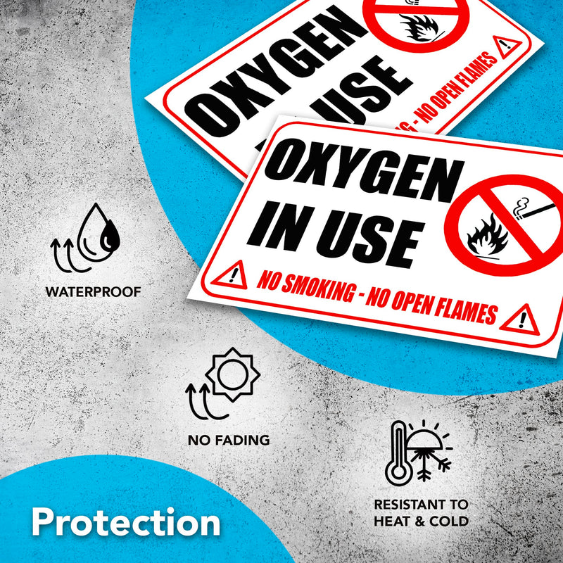 2 PC Oxygen in Use Sign - 4x6 Vinyl No Smoking No Open Flames Oxygen Stickers for Door Indoor/Outdoor