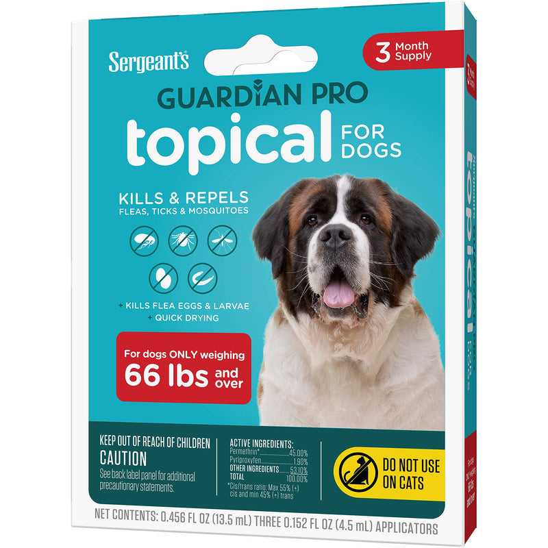 Sergeant's Guardian Pro Flea & Tick Squeeze On Topical for Dogs, 66+ lbs., 3 Count 3 Count Topical