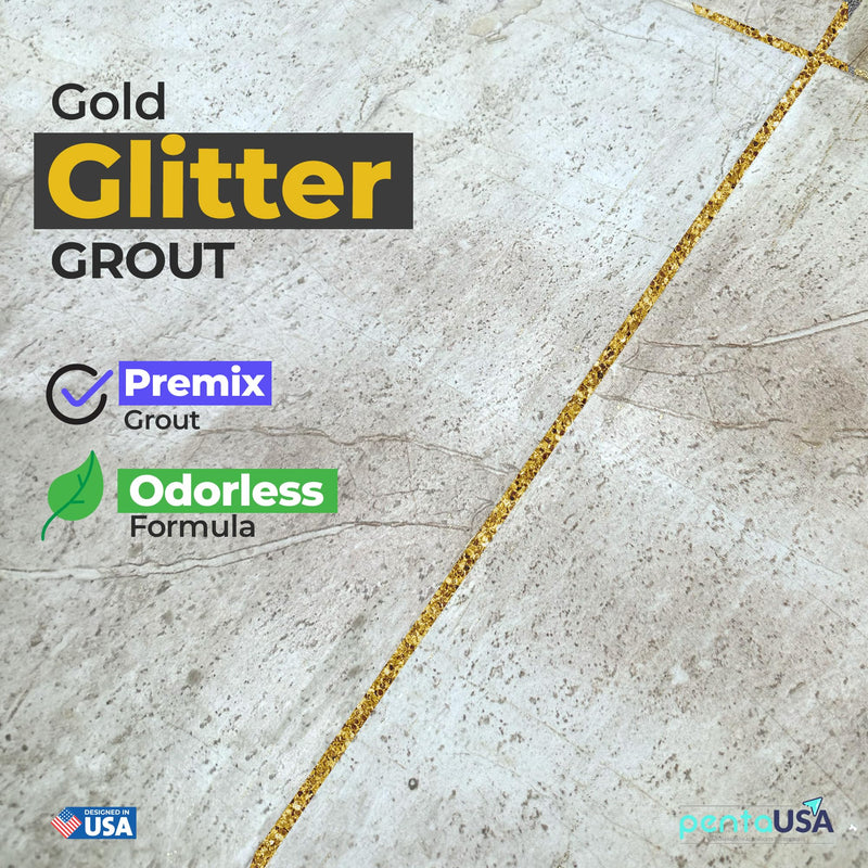 PentaUSA Tile Grout - Glitter Grout Tube, 6 Fl Oz Glitter Fast Drying Grout Paint, Shiny Grout Repair Kit - Renew Grout Lines in Bathroom, Kitchen, Countertops (180 ml, 6 Fl Oz) (Gold) Gold