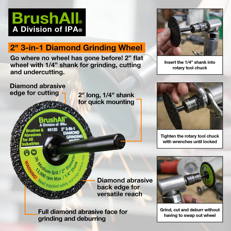 Diamond Grinding and Cut-Off Wheel (2" 3-in-1 Diamond Grinding Wheel) 2" 3-in-1 Diamond Grinding Wheel