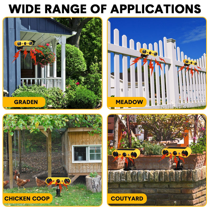 Qualirey Solar Outdoor Motion Sensor Alarm 2 x 129db Loud Noise Maker 13 Sound Detector Strobe Light, 4 Modes Animal Deterrent Dog Barking Alarm Mount on Ground or Fence for Garden Yard(4 Pack)