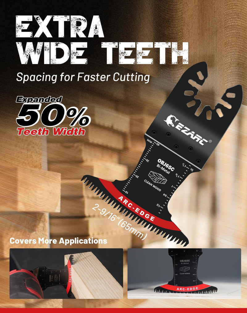 EZARC Bi-Metal Arc Edge Oscillating Tool Blade, 2-9/16" Extra-Wide Japanese Teeth Oscillating Saw Blades for Clean Cuts in Hard Wood & Plastic, Universal Fit Multitool Blades, 3-Pack