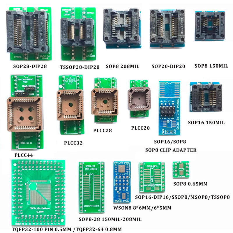 16pcs Universal Adapter Scoket Compatible with Xgecu T48 T56 RT809H RT809F EZP MCU Test Socket Programming Adapter ic chip avr Programmer