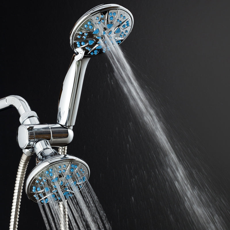 AquaDance for California - Premium High Pressure Antimicrobial 30-setting 3 Way Dual Handheld Shower Head Combo, Stainless Steel Hose, Water Diverter - Chrome Finish 1.8 Gallons Per Minute Chrome / Aqua Blue Jets