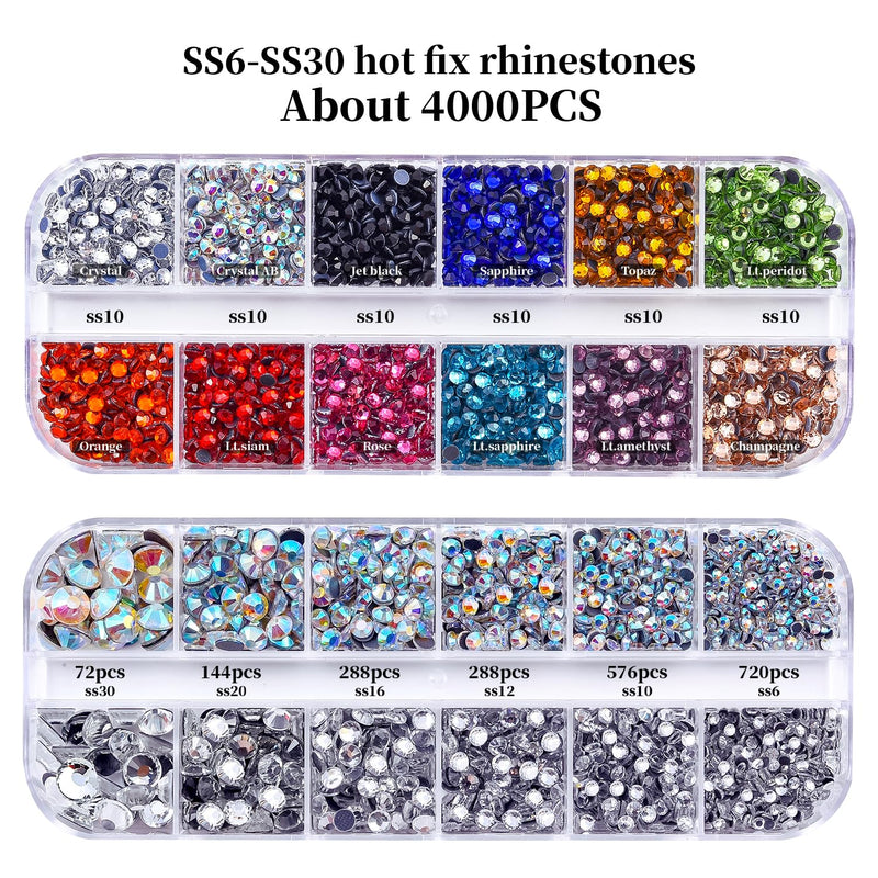 Blinginbox Hot Fix Applicator Tool, Hotfix Rhinestone Setter Bedazzler Kit with Rhinestones, Kit, Hot Fixed Wand for Clothes Clothing Fabric Crafts, 4000 Pcs, AB Crystal, Clear,7 Gems Sizes Purple-4000