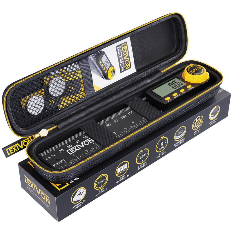 LEXIVON Aluminum Digital Angle Finder Gauge, 7-inch/180mm Multi-Purpose Protractor, Includes XL Display and Rugged Zippered Pouch (LX-DAF7) - NewNest Australia