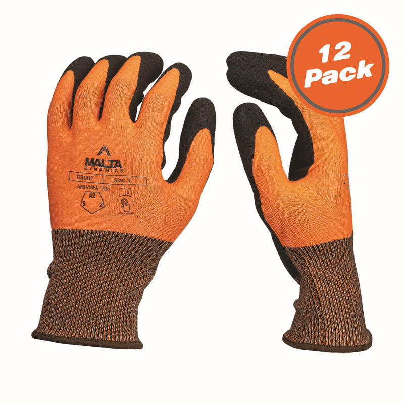 Malta Dynamics Safety Work Gloves – 12 Pack Nitrile Coated Ultra-Thin Mens Work Gloves with Cut Level 2 Protection, Touch Screen Compatible OSHA and ANSI Compliant (Medium) Medium