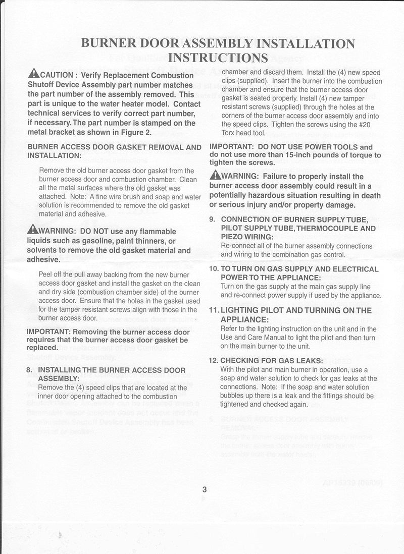 Water Heater FVIR (Flammable Vapor Ignition Resistant) or FTR Fixed Thermal Release Device