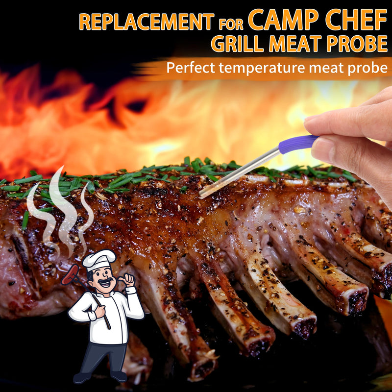 2-Pack Repalcement Meat Probe for Camp Chef Pellet Grill and Smoker, 3.5mm Plug Temperature Probe with Camp Chef Probe Clip Accessories