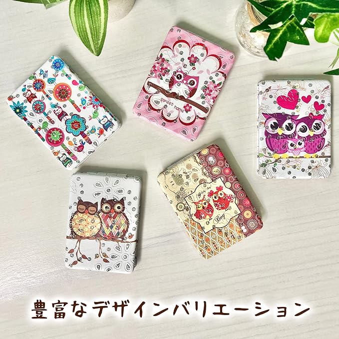 [Happiness Owl] Compact Mirror, Hand Mirror, Portable Folding Mirror, Hand Mirror, Double Magnification, Cute, Stylish, Owl (Design C) - NewNest Australia