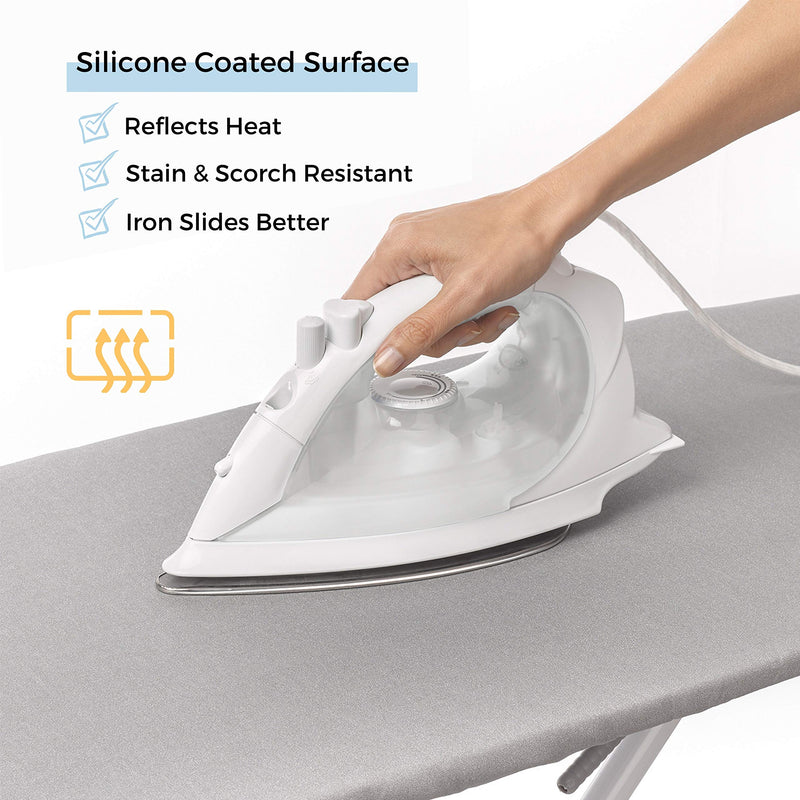 Ironing Board Cover and Pad Standard Size Silicone Coated 4 Layers 15x54 inch Extra Heavy Duty Thick Padding, Heat Reflective, Non Stick Scorch and Stain Resistant Silver