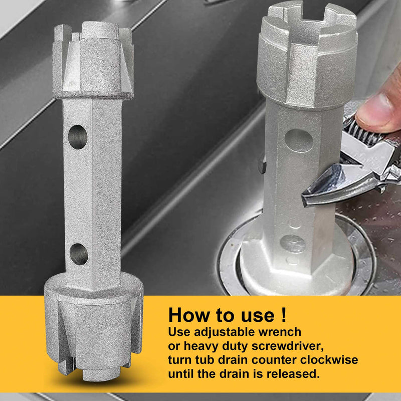 Tub Drain Remover Wrench - Dual Ended for Bath & Shower Drains, Closet Spuds - Heavy Duty Aluminum