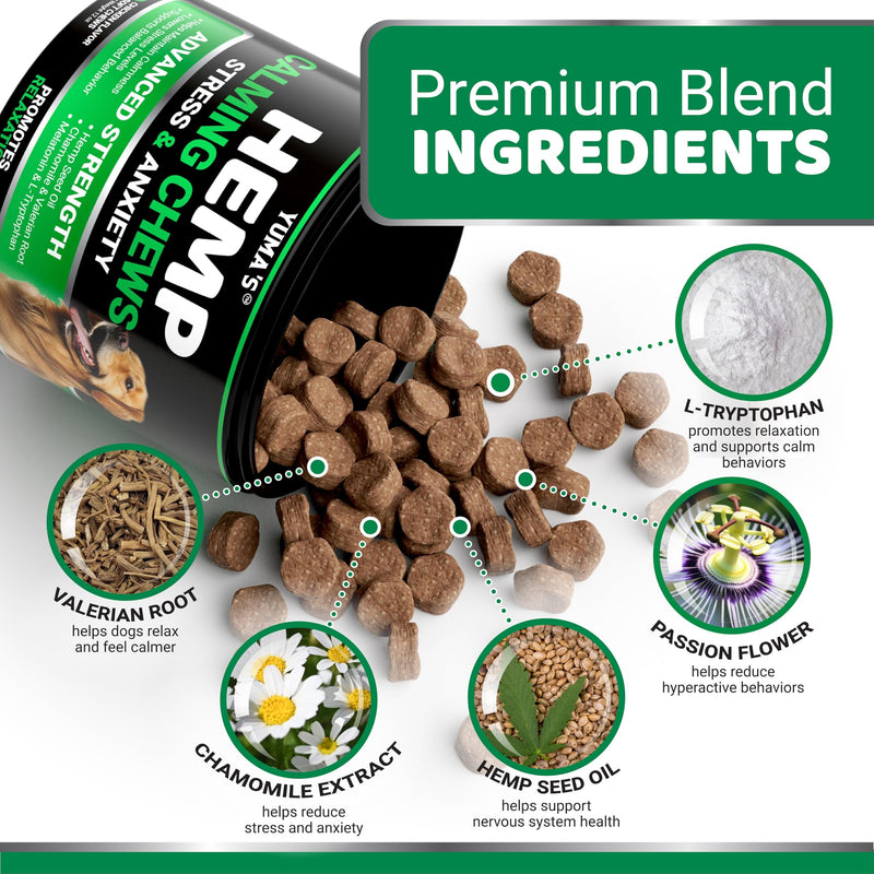 Hemp Calming Chews for Dogs - Advanced Dog Calming Chews - 170 Chews - Anxiety Relief Treats - Separation Aid, Barking, Stress Relief, Thunderstorms - Melatonin - Hemp Oil - Made in USA Hemp Calming Chews