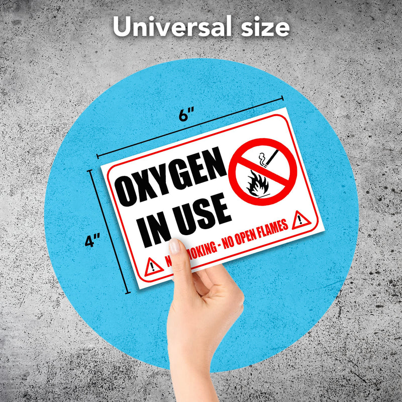 2 PC Oxygen in Use Sign - 4x6 Vinyl No Smoking No Open Flames Oxygen Stickers for Door Indoor/Outdoor