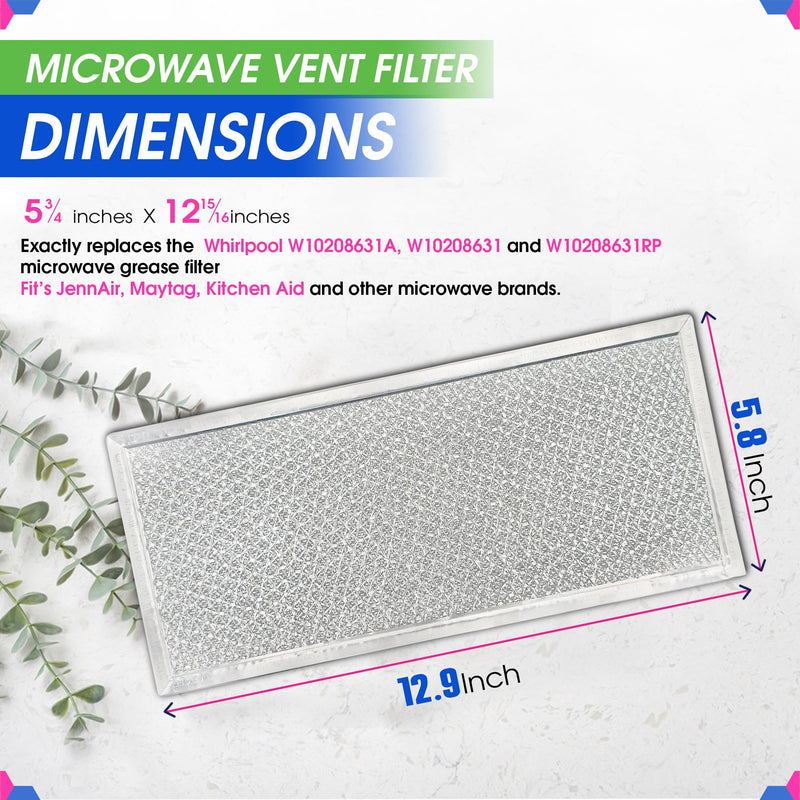 Microwave Filter Replacement 5.78" x 12.91" Fits W10208631A Whirlpool Microwave Filter - Aluminum Mesh Screen Grease Filter - Freshens and Filters Kitchen Air in Over the Range Oven Vent Fan 1