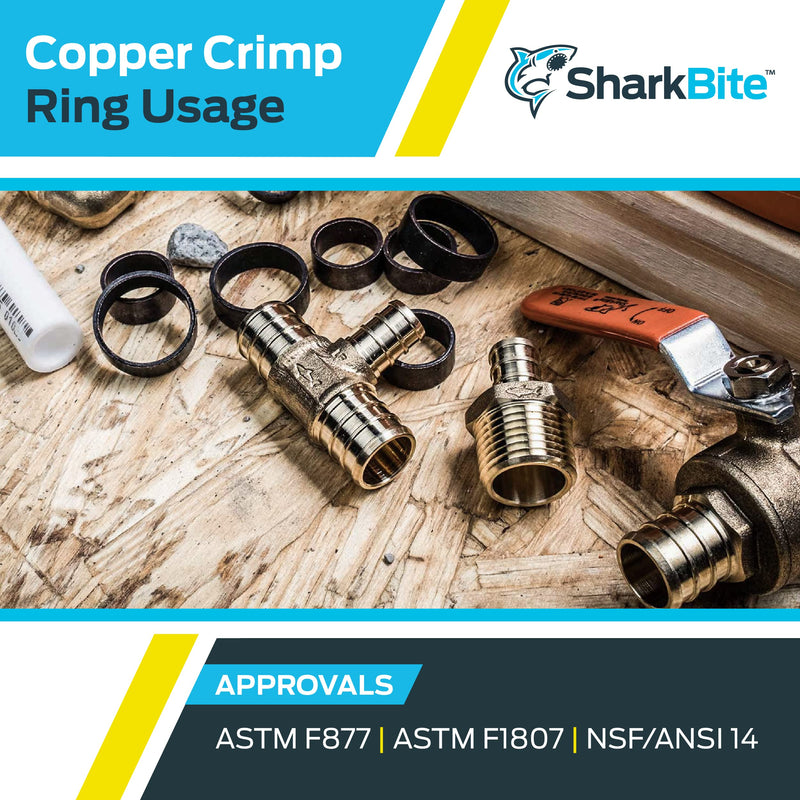 SharkBite 3/4 Inch Copper Crimp Rings, Pack of 25, PEX Pipe, PE-RT, 23103CP25 3/4 in., 25 Pack