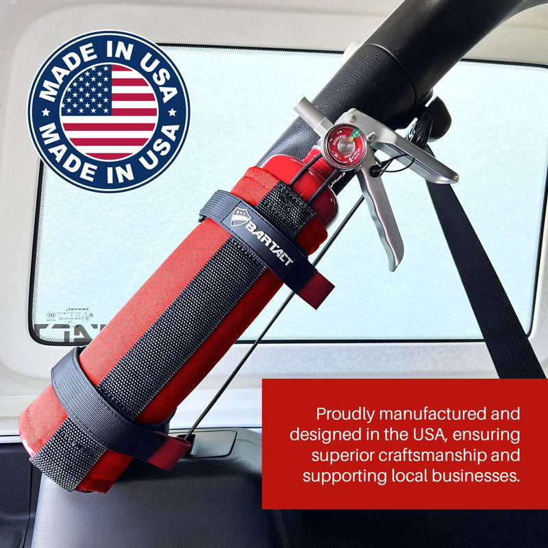 Bartact - 2.5 lb Roll Bar Fire Extinguisher Mount for Vehicle Holder, Adjustable Fire Extinguisher Holder Mount, US Made Universal Vehicle Fire Extinguisher Holder Fits All Roll Bars (Red) Red