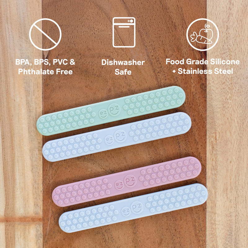 ezpz Sensory Tongue Depressors - All Ages (2 Pack in Blush/Pewter) - Silicone/Stainless Steel Tongue Depressor for Visibility Into The Mouth + Healthy Oral Care Routine