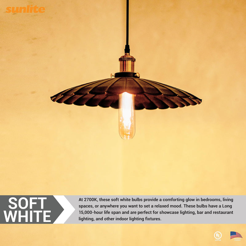 Sunlite 41790 LED Edison T10/T30 Tubular Light Bulb, 2 Watts (25W Equivalent), 160 Lumens, Medium E26 Base, 120 Volts, Dimmable, 90 CRI, UL Listed, Clear, 2700K Soft White, 6 Pack