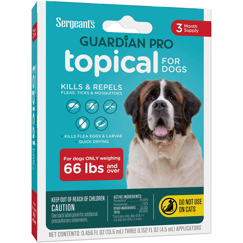 Sergeant's Guardian Pro Flea & Tick Squeeze On Topical for Dogs, 66+ lbs., 3 Count 3 Count Topical
