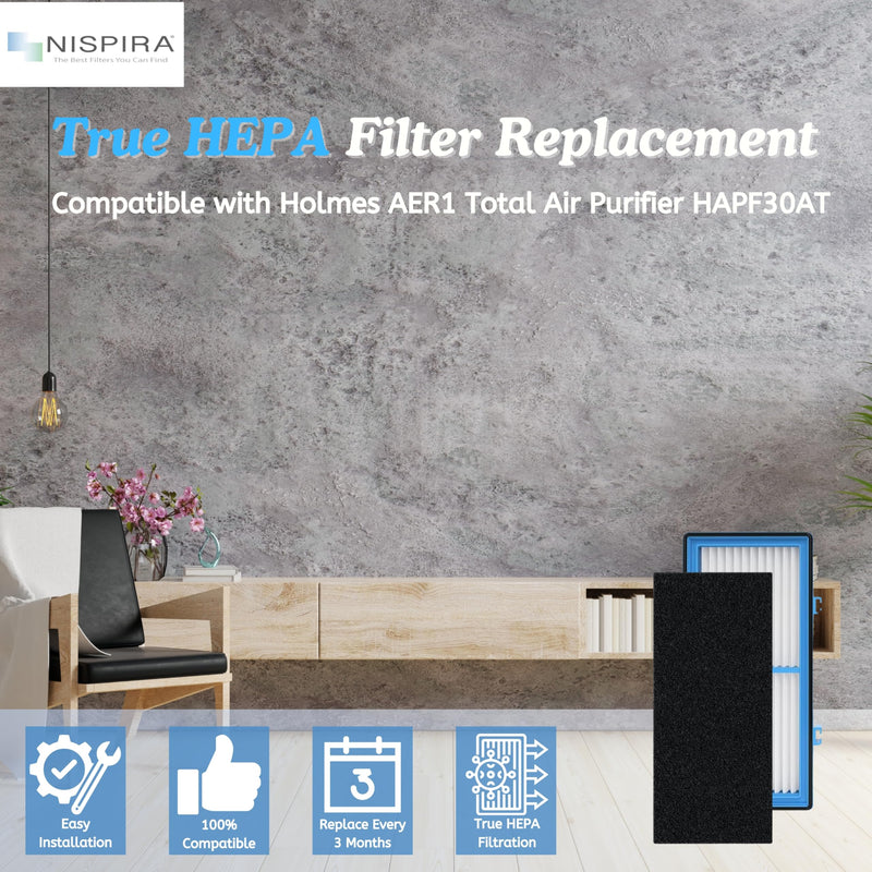 Nispira AER1 Filter Replacement for Holmes Air Purifier HAPF30AT HAP242-NUC, Odors Dust VOCs Remover, Total Air 2 True HEPA 4 Carbon Booster, 1.2 x 10 x 4.6 Inches 2 HEPA + 4 Carbon