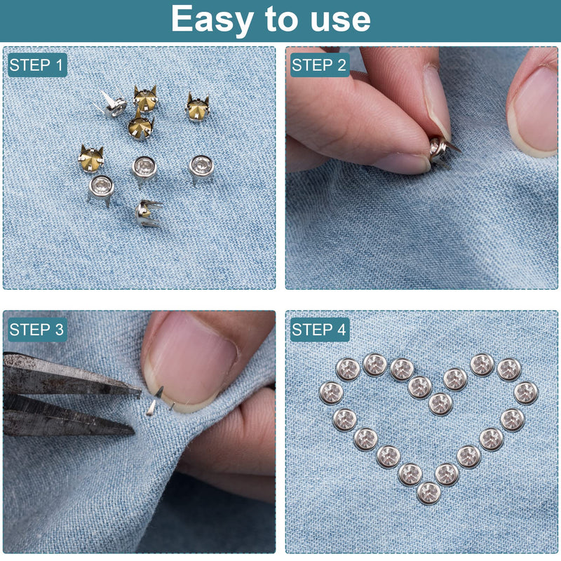 OIIKI 500PCS 6MM Rhinestone Stud Refills, Dazzling 4-Claw Crystal Studs Embellishments, Multi-Faceted Flatback Gem Stones DIY Crafts for Clothing, Shirts, Dress, Shoes, Bags, Belts - White