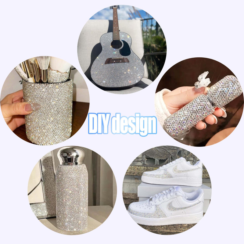 38000Pcs Bedazzling Kit with Rhinestones, Silver Clear Flatback Gems for Diamonds Art, 4 Boxes Bedazzler Kit Tweezers, Wax Pen & 4×10ml B7000 Jewelry Glue for Nail Art, Clothing, Crafts Set 01