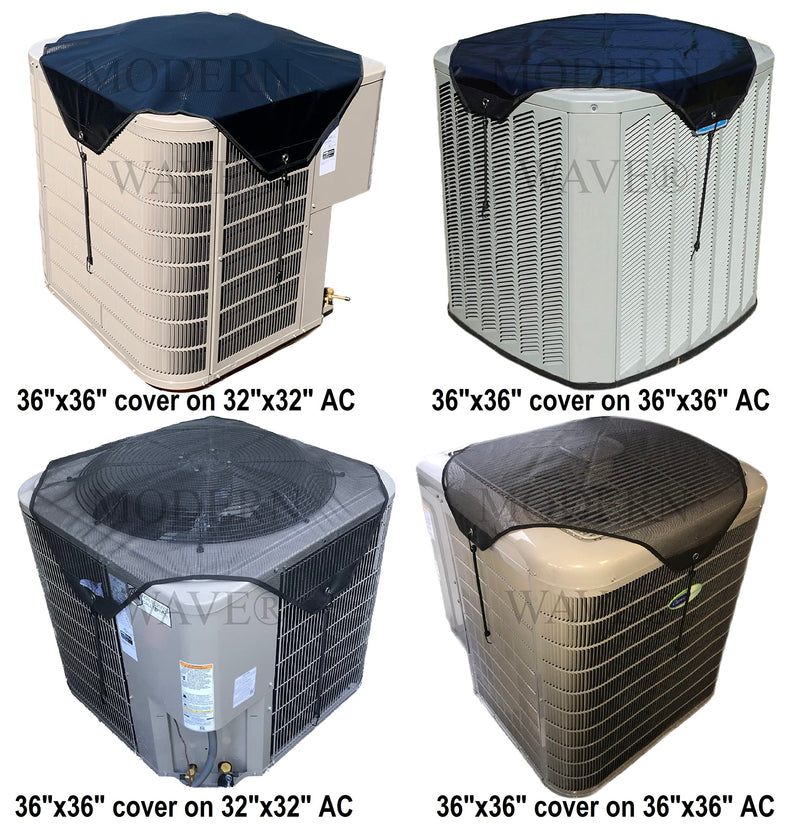 MODERN WAVE - 2 (Two) Central Air Conditioner Covers for Outside Units 36 x 36 inch - 1 (One) Top Universal Mesh Cover and 1 (One) Winter Waterproof Outdoor AC Defender Cover (Black, 36" x 36") 36"x36"