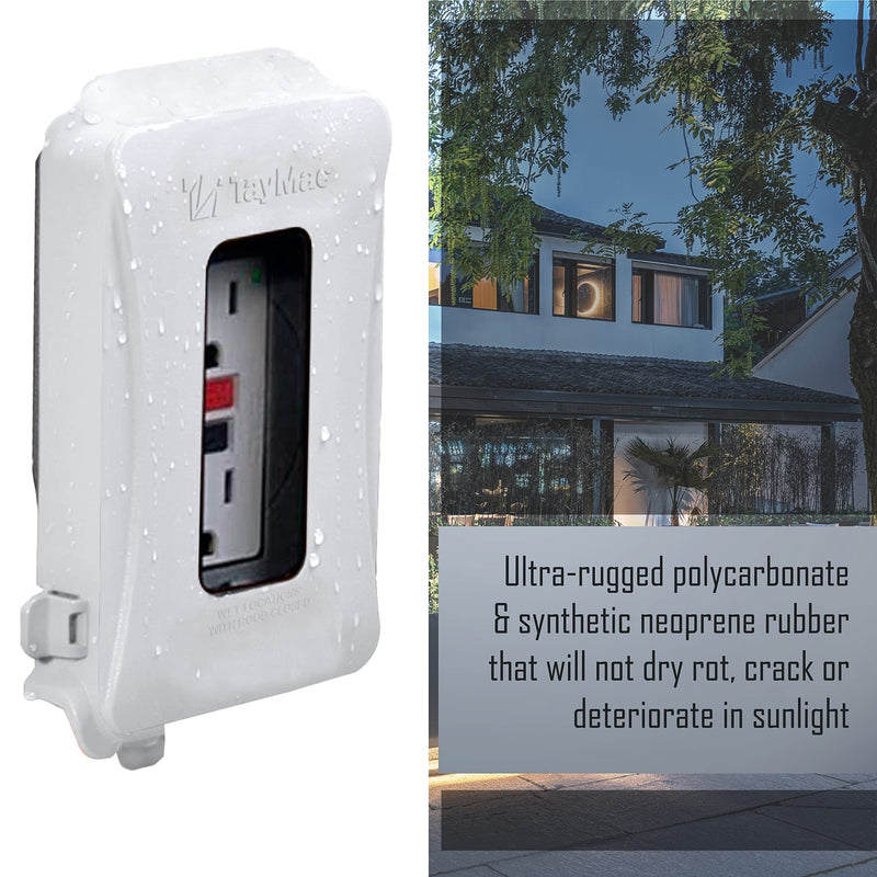 TayMac ML450W White Polycarbonate 1-Gang Weatherproof In-Use Expandable Electrical Outlet Cover for Home Improvement, 1-in. to 3-in. Deep Outdoor Outlet Cover for Electrical Box, NEMA 3R