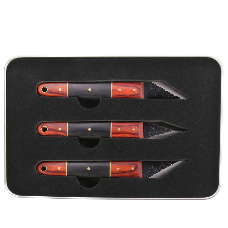 3pc Marking Knife within Tin Box, Marking Gauge Woodworking, Premium Woodworking Tool with High Speed Steel Sharp Blade, Beautiful Wood Handle M-nf-3pc