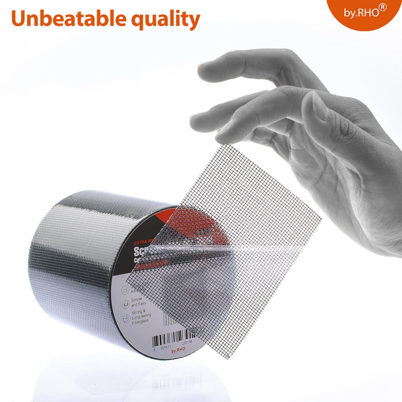 by.RHO Window Screen Repair Kit Tape (Black, 2" x 15FT) for Window Screen and Screen Door Tears Holes 3-Layer Strong Adhesive & Waterproof Tape Fiberglass Covering mesh 2in x 15ft Black