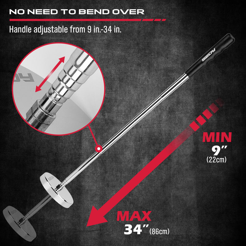 Telescoping Magnetic Sweeper Pickup Tool: Strong Magnet Pick up Nails Screws and Metal Parts Nut Bolts Steel Iron Parts Finder 35LB Pull Capacity Retractable 8.6" to 33" Telescopic Stick