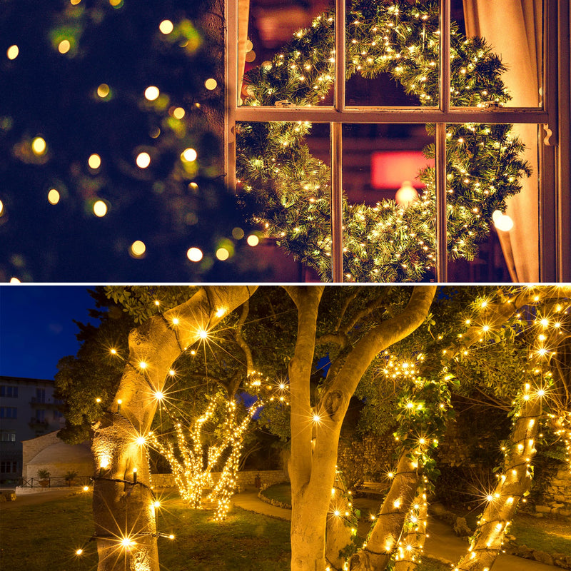 Solar String Lights for Outside, 39Ft 100 LED Solar String Lights Outdoor with 8 Modes ，Solar Christmas Lights Outdoor Waterproof for Yard, Fence,Balcony, Party,Christmas Tree Decorations (Warm White) Warm White