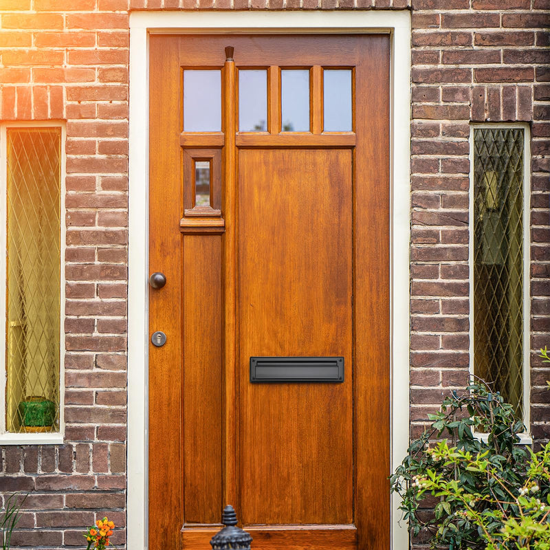 Door Mail Slot 13" Solid Brass Mail Slot for Front Door with Solid Brass Internal Frame, Matte Black