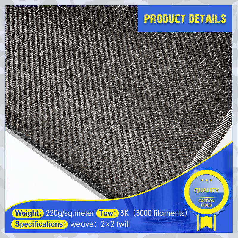 Tudomro 10ft x 12" Carbon Fiber Fabric Black Carbon Fiber Sheet Pure Cloth 2 x 2 Twill Weave-3k/220g for Cars Structural Reinforcement on Concrete Wall Basement Boat Repair(1 Roll) 1 10ft x 12"