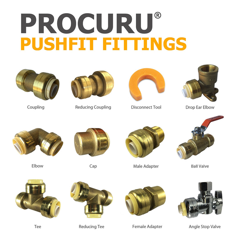 [10-Pack] PROCURU 1/2-Inch PushFit Tee, Push-to-Connect Brass Plumbing Fitting for Copper, PEX, CPVC, PE-RT Pipe (8X7012-10P) 10 0.5 Inch (1/2")