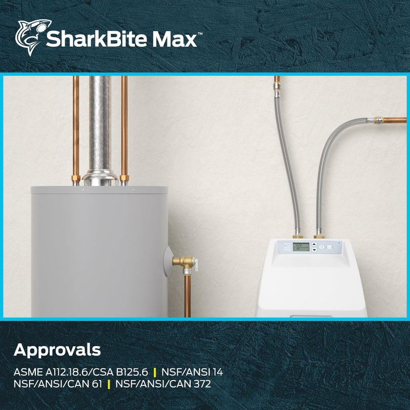 SharkBite Max 3/4 Inch x 1 Inch FIP x 24 Inch Stainless Steel Braided Flexible Water Softener Connector, Push to Connect Brass Plumbing Fitting, PEX Pipe, Copper, CPVC, PE-RT, HDPE, UR3086FX24 SharkBite Max