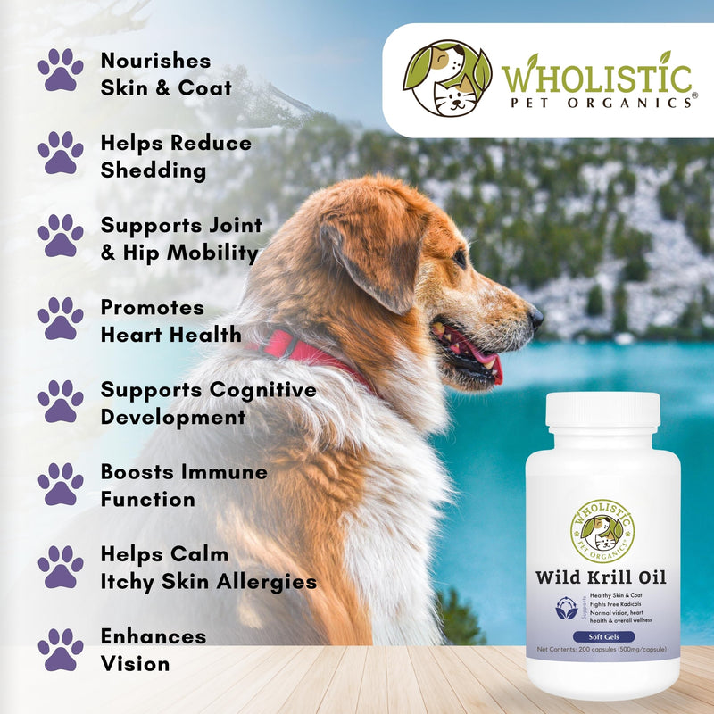 Wholistic Pet Organics Krill Oil for Dogs - Dog Itching Skin Relief & Joint Health - Omega 3 Supplement for Skin & Coat Support, Allergy Relief, Senior Dog Supplements, and Healthy Coat for Dogs - PawsPlanet Australia
