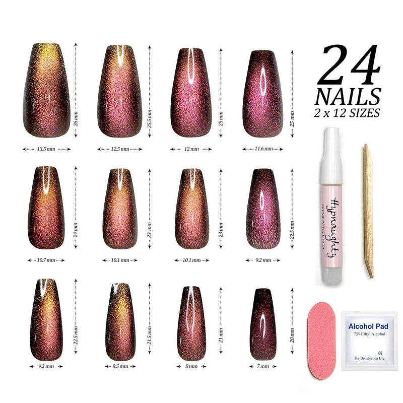 Hypnaughty Press On Nails - Ocean & Galaxy Cat Eye Coffin, Trendy & Salon Quality Reusable Nails With Kit