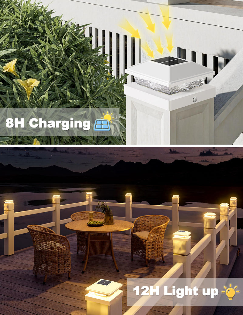 VOLISUN 4x4 Solar Fence - Post Lights 6pack, Post Cap Light Outdoor Waterproof, Whtie Deck Cap Light Solar Powered with Warm White,for 4x4 Wooden/4x4 or 5x5 Vinyl 6 PACK