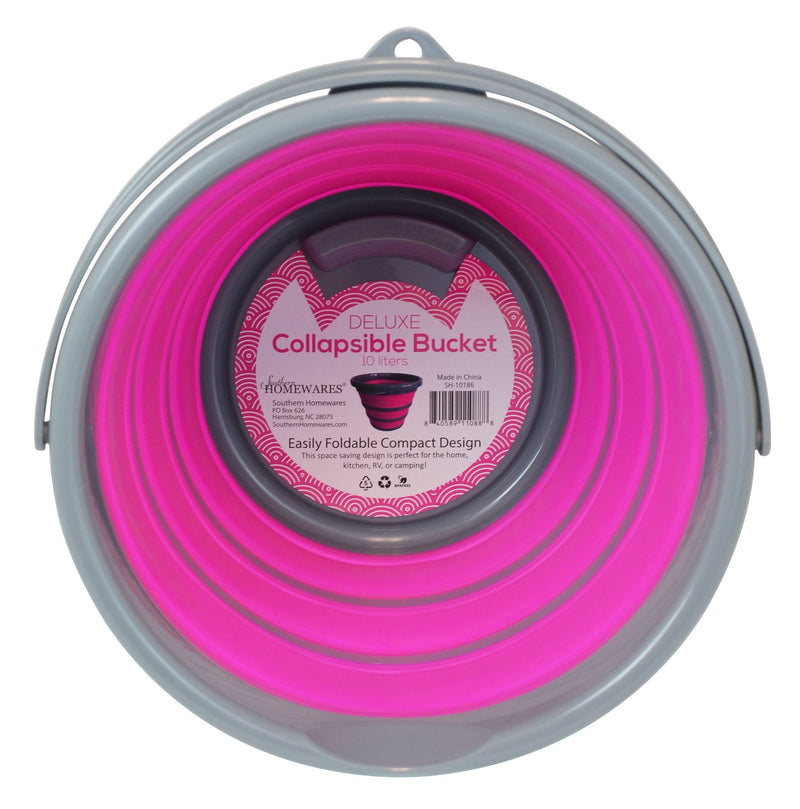 Southern Homewares Deluxe Foldable Silicone Collapsible 2.65 Gallon Bucket, Pink