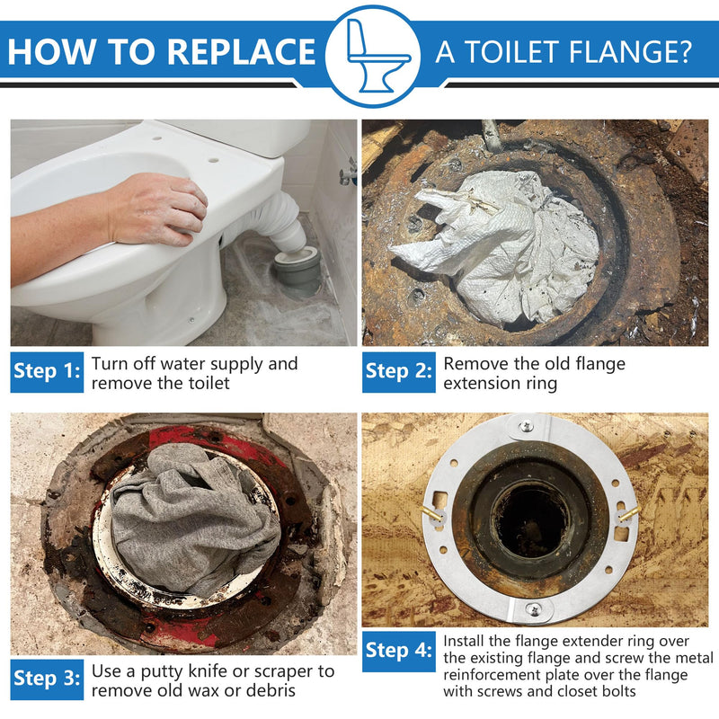 2 Piece Toilet Flange Repair Kit, Toilet Flange Repair Ring with 1/4" x 2-1/4" Closet Bolts, Stainless Steel Split Ring for Cast Iron, PVC or ABS