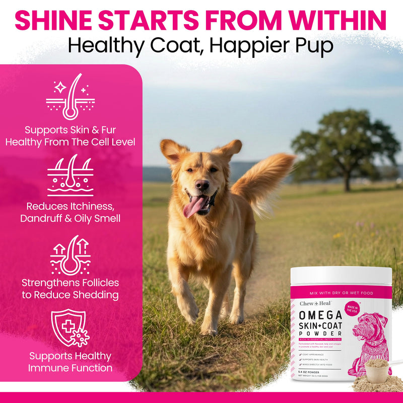 Omega 3 Powder for Dogs - 5.4 oz of Dog Powder Supplement for Skin and Coat - Made with Omega 3, 6, and 9 Fatty Acids, Biotin, and Vitamin C - Made in the USA 5.4 Oz.