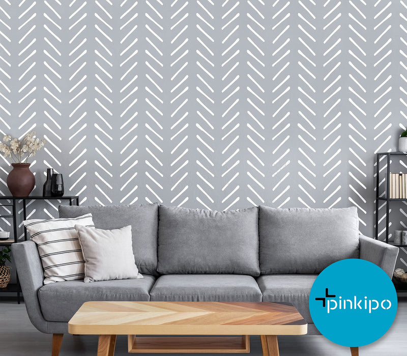 PINKIPO®, Hand-Drawn Herringbone, (16"x40") XL Stencil, Large Wall Stencil, Modern Geometric Wall Stencils for Painting, Stencils for Walls, Chevron Wall Stencil