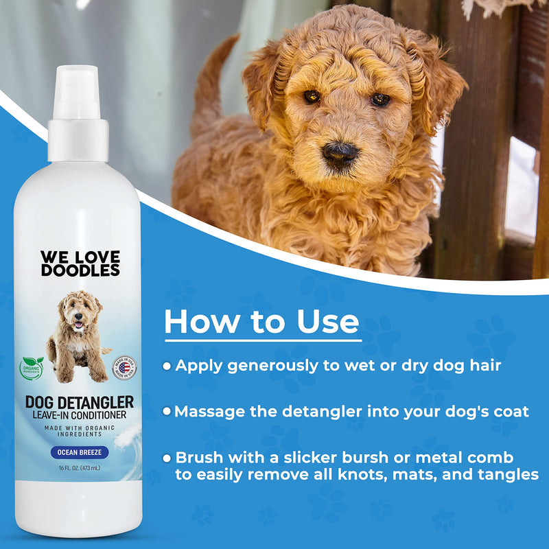 We Love Doodles Pin Brush for Dogs & Ocean Breeze Dog Detangler Spray Bundle - Goldendoodle Pin Brush & Detangler Spray Kit - Brush for Removing Loose Fur & Dematting Spray Made in USA - PawsPlanet Australia