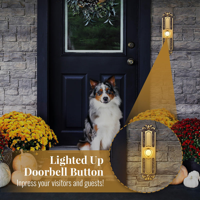 Lighted Doorbell Button Wired, Solid and Sleek Metal Door Bells for Homes, LED Lighted Door Bell Button Only, Wall Mounted Doorbell Push Button(Retro Style)