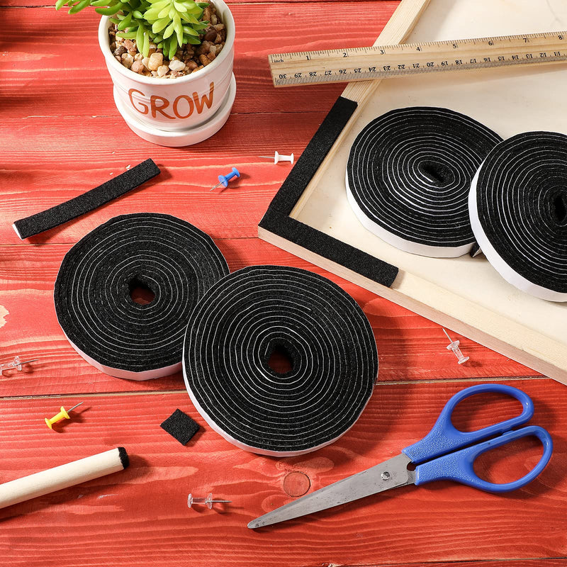 4 Rolls 120 Inch Felt Strip with Adhesive Backing Felt Tapes Furniture Felt Strip Rolls Self Stick Heavy Duty Polyester for Protecting Furniture and DIY Adhesive (Black, 0.5 Inch) Black