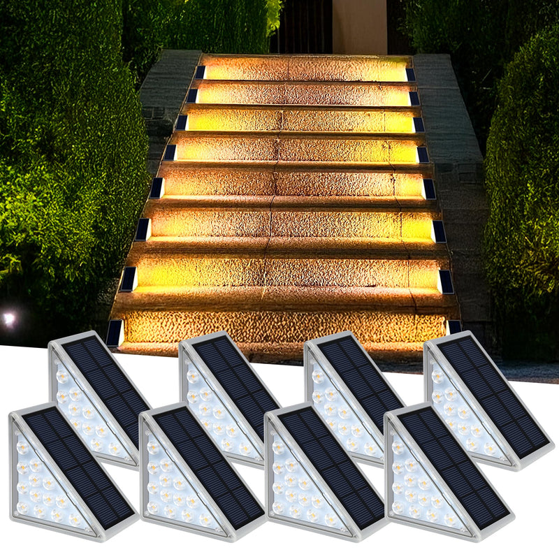 8PK Solar Step Lights, Outdoor Decor Stair Lights Deck Light Waterproof IP67 Solar Lights for Deck, Yard, Patio, Garden, Walkways, Front Door, Pathway, Driveway, Porch Warm White 8 Pack
